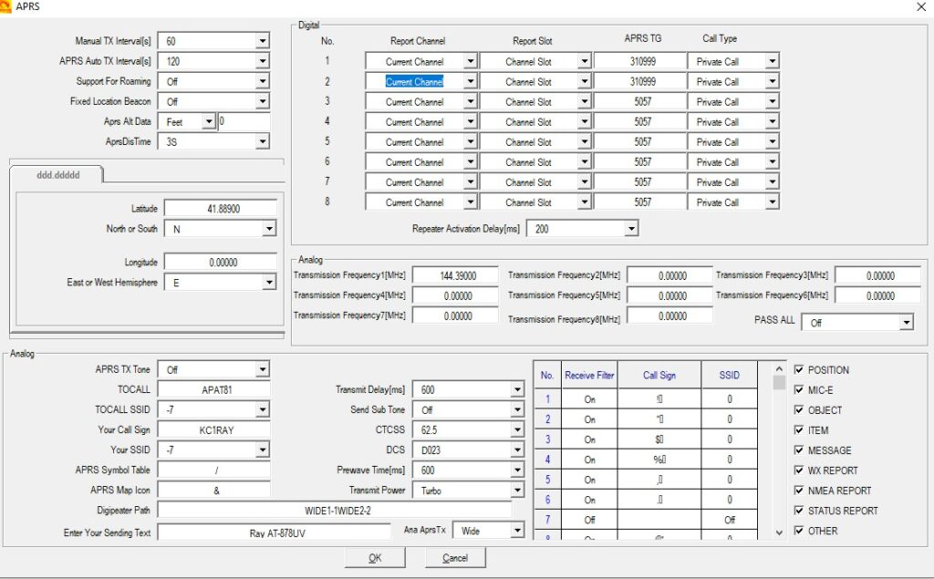 APRS setup Anytone D878UV